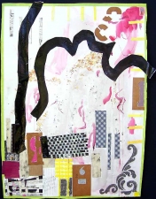 Shari Schemmel pink dream / pink nightmare mixed media collage on paper