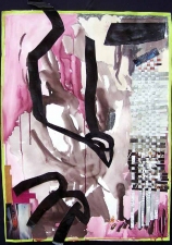 Shari Schemmel pink dream / pink nightmare mixed media collage on paper