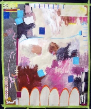 Shari Schemmel pink dream / pink nightmare mixed media collage on paper
