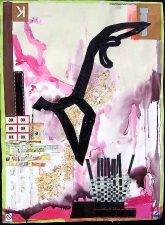 Shari Schemmel pink dream / pink nightmare mixed media collage on paper