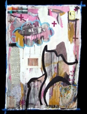 Shari Schemmel pink dream / pink nightmare mixed media collage on unstretched canvas
