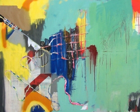 Shari Schemmel feeling florescent mixed media collage on canvas