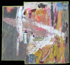 Shari Schemmel pieced paper mixed media collage on pieced paper