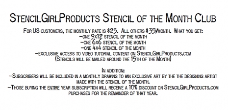 StencilGirl Products Join Our Stencil Club!!! Tell us if you want to pick up the missed months at the same rate per month.