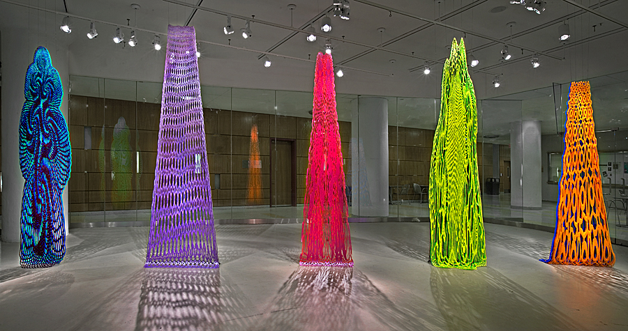 Susanna Starr Installation hand-cut mylar, acrylic paint, wire, cable