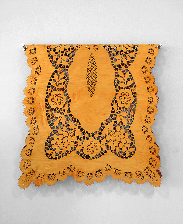 Susanna Starr  Wood Veneer Cutouts  hand-cut Maple & Mahogany wood veneer