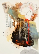 Theresa Hackett Paintings  Flashe paint, acrylic, resin, photos, color pencil, color marker,  silver leaf, coffee, ink, gesso on BFK paper on stretched jute