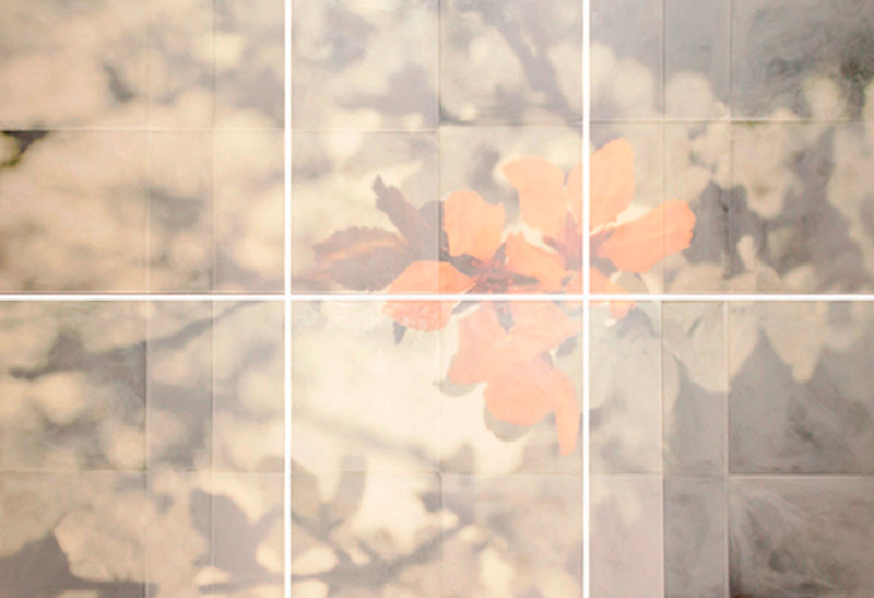 My Backyard florals Encaustic and collage on wood.