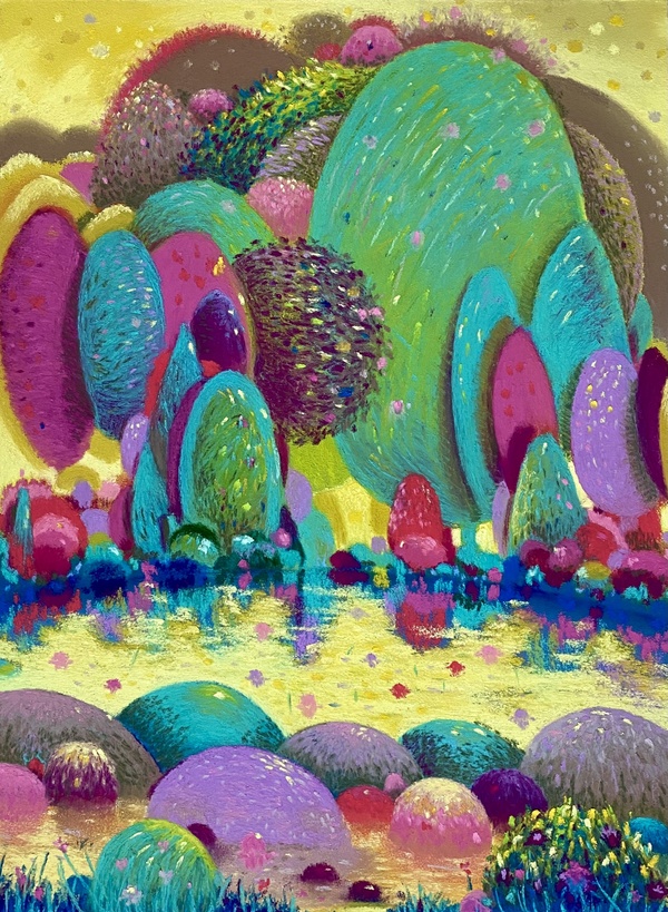 The Electric Trees After the Disaster: Color Soft pastel on pastel board