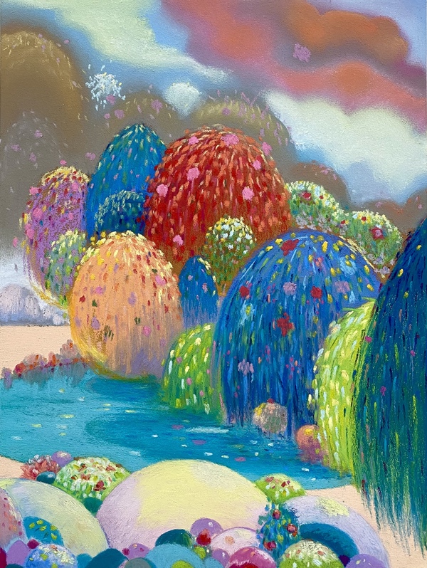 Floating Willows by the Pond After the Disaster: Color Soft pastel on pastel board