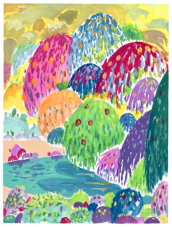 Floating Willow Party After the Disaster: Color Gouache on paper