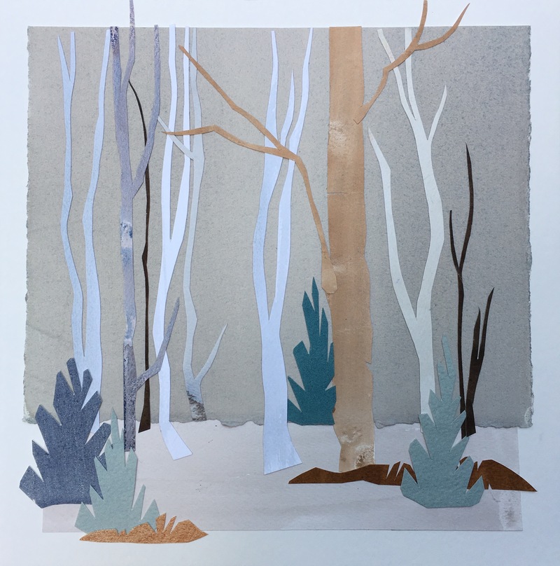Anne Coffey Winter Landscapes 2017-2018 hand-painted-paper collage