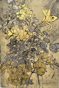 ARTicles Art Gallery Helen Gotlib drypoint printing on paper on birch panel gilded with 24K gold & palladium leaf