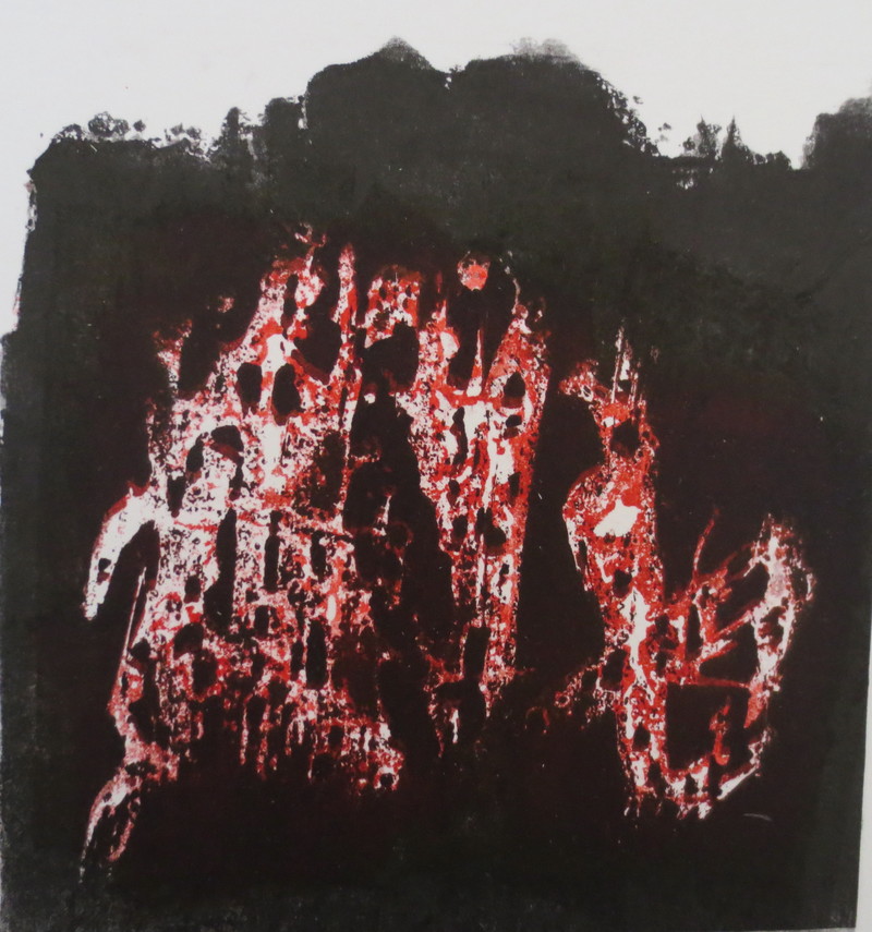 Barbara Shapiro "Story of a Fire" Monoprint: Pronto Plate Lithograph, Monotype on paper