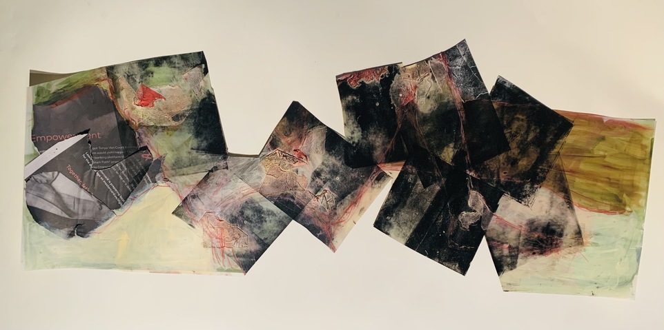 Barbara Shapiro "Dancing",suite of 4  Acrylic paint, etching ink and collage on Dura-Lar