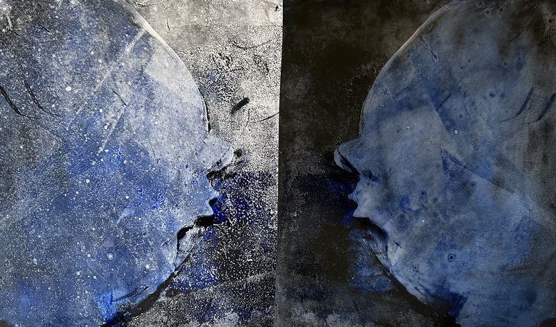 Barbara Shapiro "The Blue Men" Monotypes on Dura-Lar and Yupo