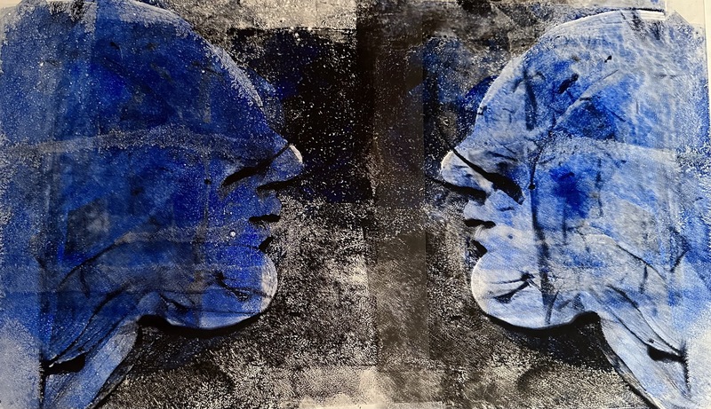 Barbara Shapiro "The Blue Men" Monotypes on acetate