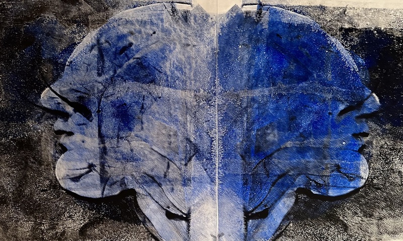 Barbara Shapiro "The Blue Men" Monotypes on acetate