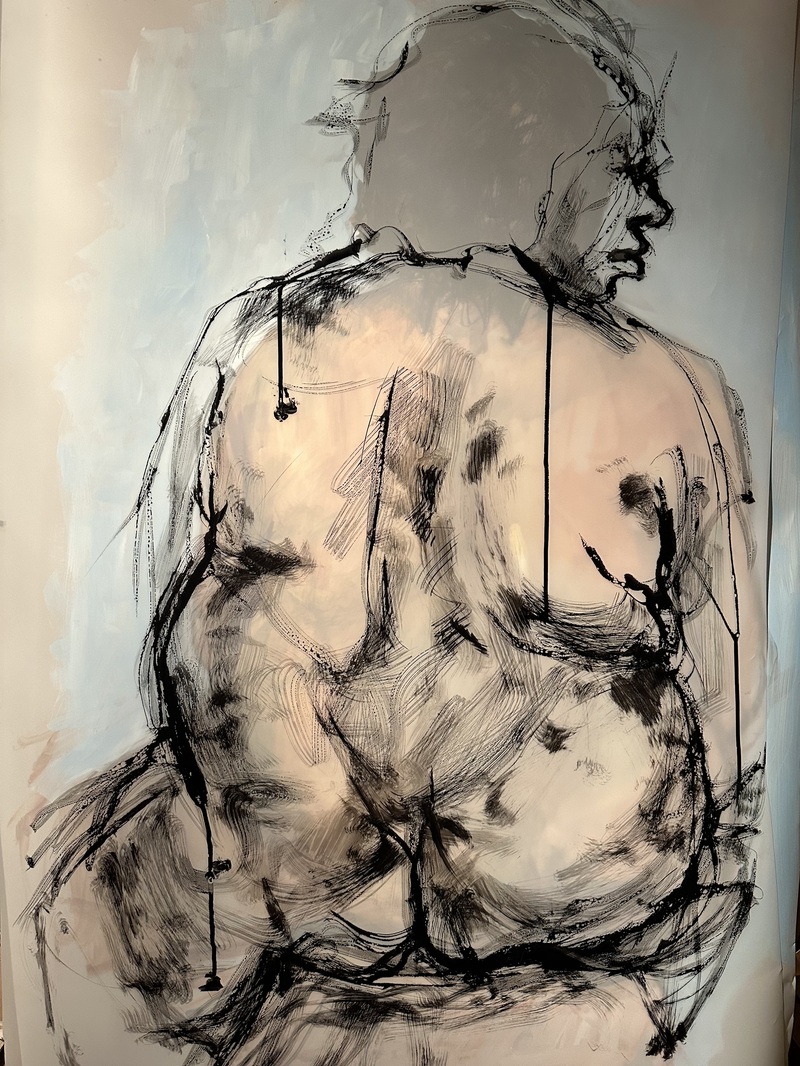 Barbara Shapiro "A Different Point of View" India ink on Dura-Lar over acrylic painting of same figure