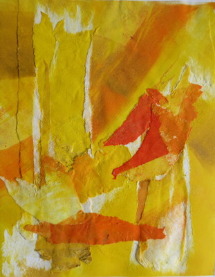 Barbara Shapiro "Ancient Tuscan Walls" Monotype with Chine-Colle 