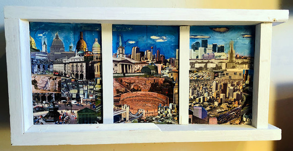 Bruce Rosensweet ARCHITECTURE Found objects (postcards), wood, gesso, acrylic paint
