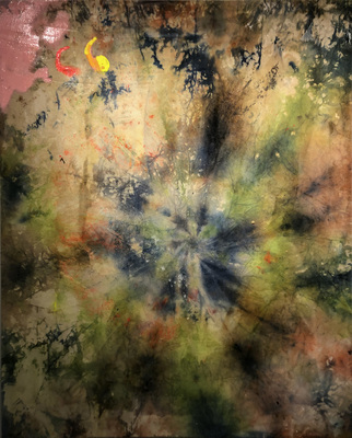 Christopher J Graham 2022 Fabric dye, oil paint, liquid oil, linseed oil on canvas