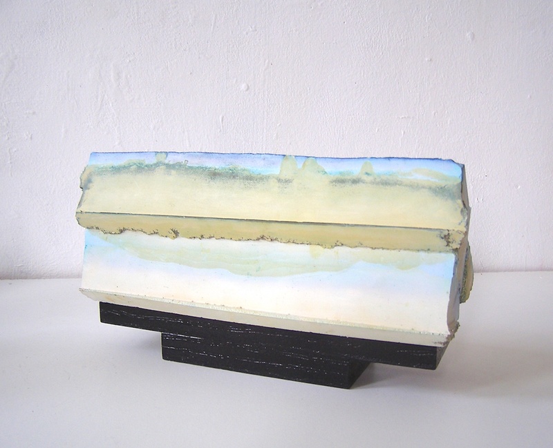 David McDonald Shelters From the Storm Hydrocal, Watercolor, Pigment, Wood, Enamel Paint, Cold Wax