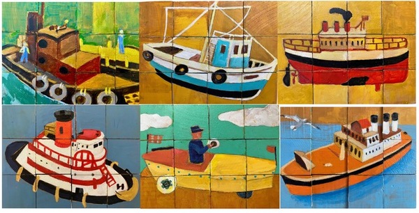 Frances Hamilton Puzzles acrylic on wood blocks