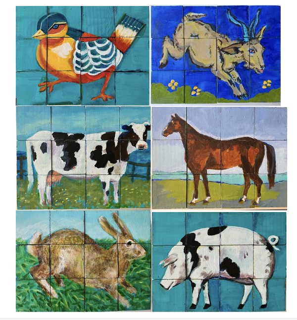 Frances Hamilton Puzzles acrylic on wood blocks