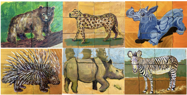Frances Hamilton Puzzles acrylic on wood blocks