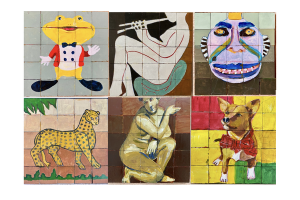 Frances Hamilton Puzzles acrylic on wood blocks