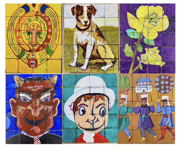 Frances Hamilton Puzzles acrylic on wood blocks