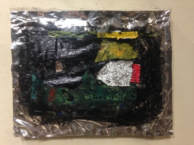 David Greenstein Works - 2013 to present oil on plastic wrapping, aluminum foil, paper, wrapping, oil on mylar