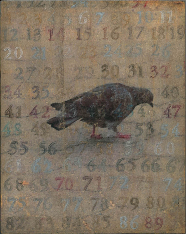 Heather Goodman Pigeons mixed media on panel