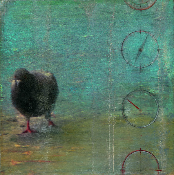 Heather Goodman Pigeons mixed media on panel