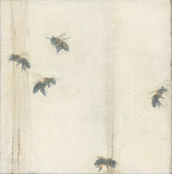 Heather Goodman Bees mixed media on wood panel