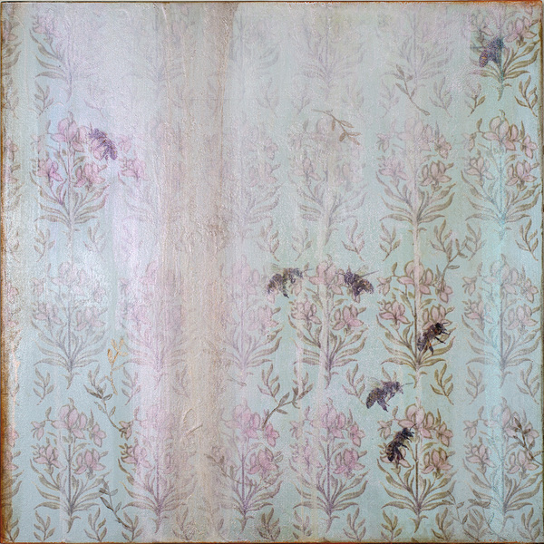 Heather Goodman Bees mixed media on wood panel