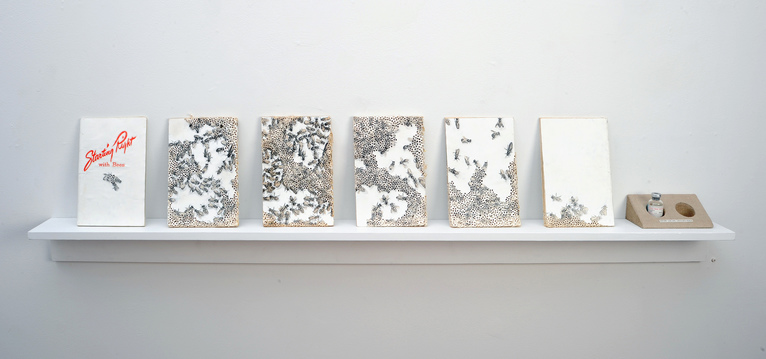 Janice Redman: Sculptor 2014 Paperback books, casein, ink, glue, drilled holes