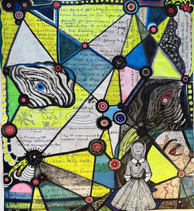 Jill Slaymaker Text/Book Art acrylic and ink on journal pages and science homework
