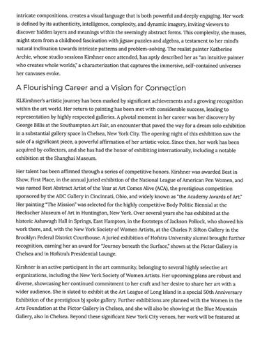 KAREN L KIRSHNER Fine Arts News 