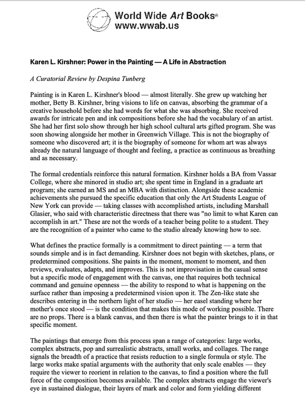 KAREN L KIRSHNER CURATORIAL REVIEW 