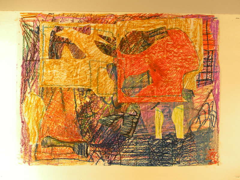  Marginalized series, 18x 24,2021 oiln pastel, wa crayon and collage on paper