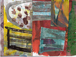 Lawrence J. Philp 2020 "16 Times 8 Equals One" series. Acrylic ink, tempera paint, collage on paper.