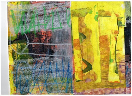 Lawrence J. Philp 2021 work on paper Tempera paint, gouache,paint marker and wax crayon,oil pastel, collage  on paper.
