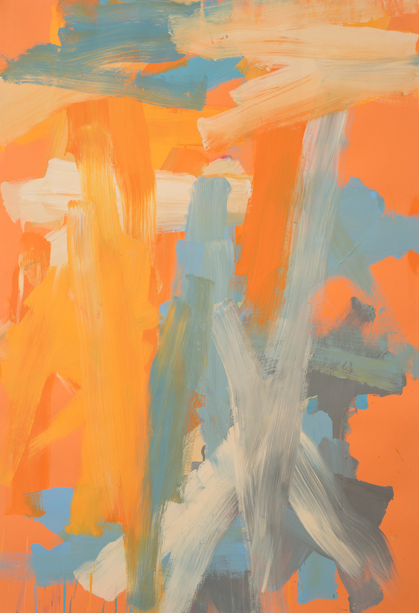 Leah Durner Works on Italian Colored Papers (39x27.5 in and larger) gouache on orange Fabriano Tiziano colored paper 
