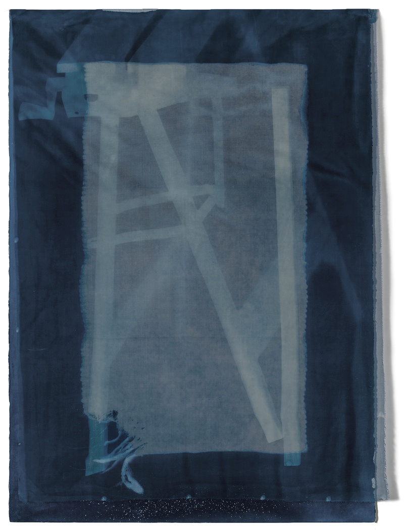 Leslie Hirst of rock and air cyanotype print on Fabriano and silk