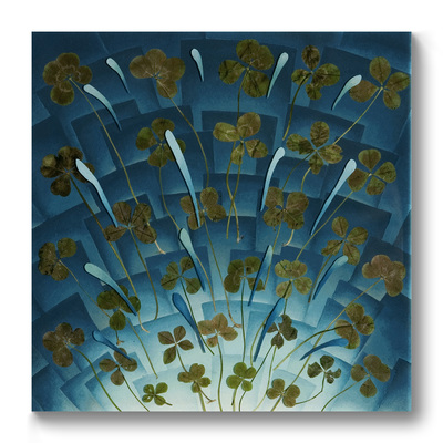 Leslie Hirst Clover Paintings  four-leaf clovers, enamel, and resin on wood