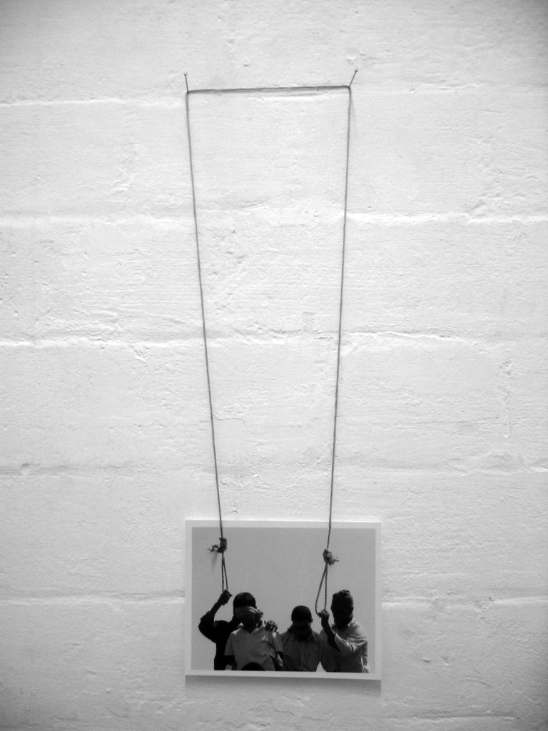 LUKE PARKER Double hanging, 2005 cotton thread, silver gelatin print, pins