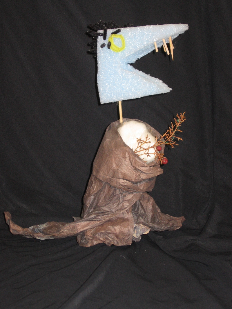  Puppets Styrofoam, Cotton, Twig, Tissue Paper, Stick and Clay