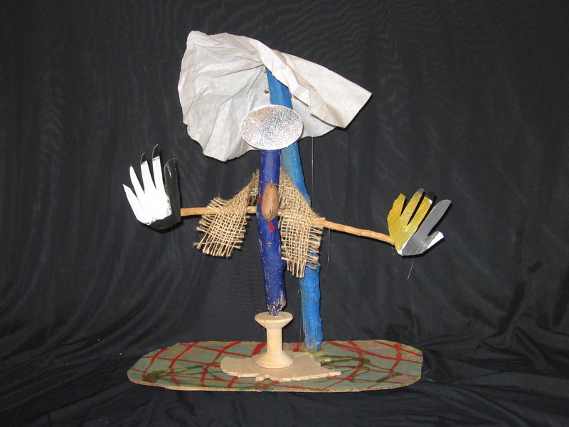  Puppets Acrylic, Wood, Coffee Filter, Mirror and Burlap